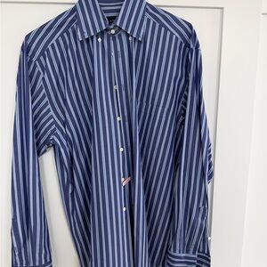 Canali Navy and White Striped Dress Shirt 41/16